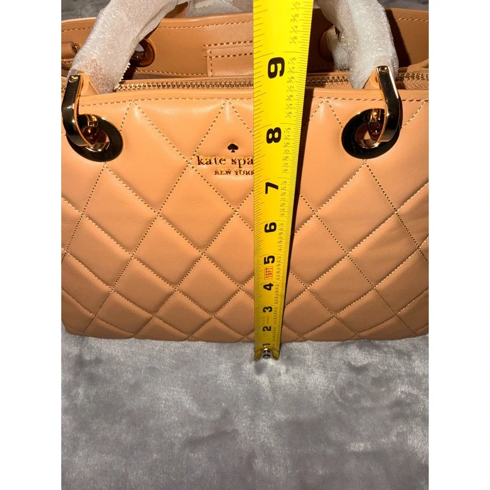 Kate Spade New York Quilted Leather Satchel Apricot Tan Gold Hardware